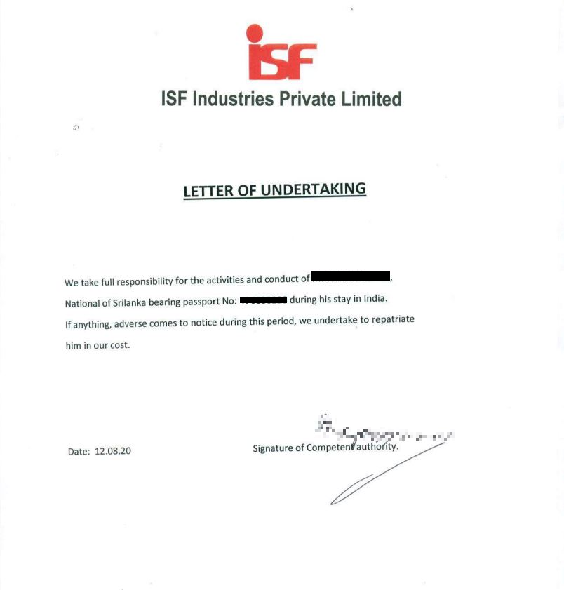 sample of Undertaking Letter